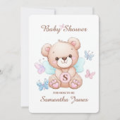 Schattige Beer Baby shower Uitnodiging met QR-code (Voorkant)