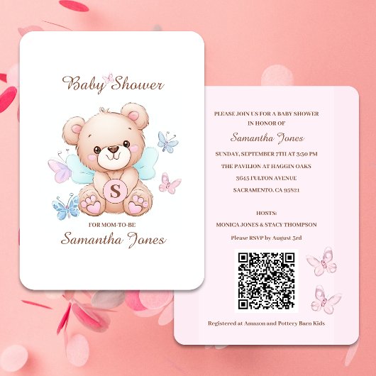 Schattige Beer Baby shower Uitnodiging met QR-code
