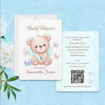 Schattige Beer Baby shower Uitnodiging met QR-code