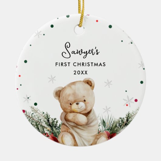 Schattige Beer Baby's eerste kerst Keramisch Ornament (Voorkant)