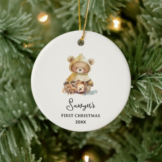 Schattige Beer Baby's eerste kerst Keramisch Ornament (Boom)