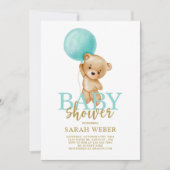 Schattige beer ballon baby shower jongen kaart (Voorkant)