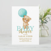 Schattige beer ballon baby shower jongen kaart (Staand voorkant)