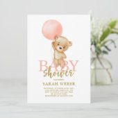 Schattige beer ballon baby shower meisje kaart (Staand voorkant)