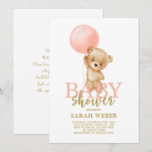Schattige beer ballon baby shower meisje kaart (Voorkant / Achterkant)