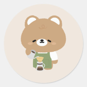 Schattige Beer Barista Ronde Sticker