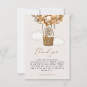 Schattige Beer, beige ballonnen, eerste verjaardag Bedankkaart (Voorkant)