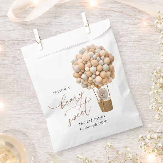 Schattige Beer, beige ballonnen, eerste verjaardag Bedankzakje (Geknipt)