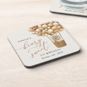 Schattige Beer, beige ballonnen, eerste verjaardag Bier Onderzetter (Linkerzijde)