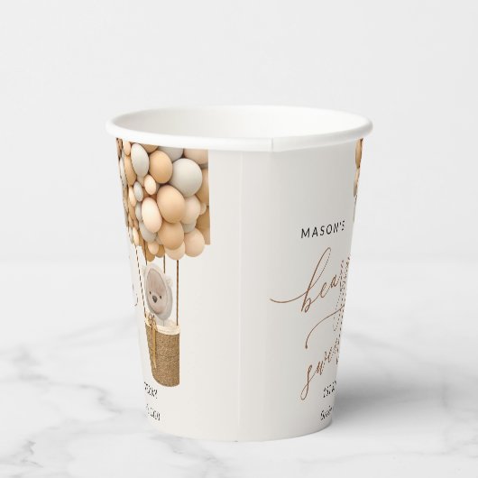 Schattige Beer, beige ballonnen, eerste verjaardag Papieren Bekers (Rechts)