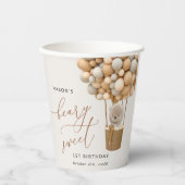 Schattige Beer, beige ballonnen, eerste verjaardag Papieren Bekers (Voorkant)