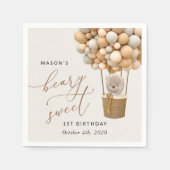 Schattige Beer, beige ballonnen, eerste verjaardag Servet (Voorkant)