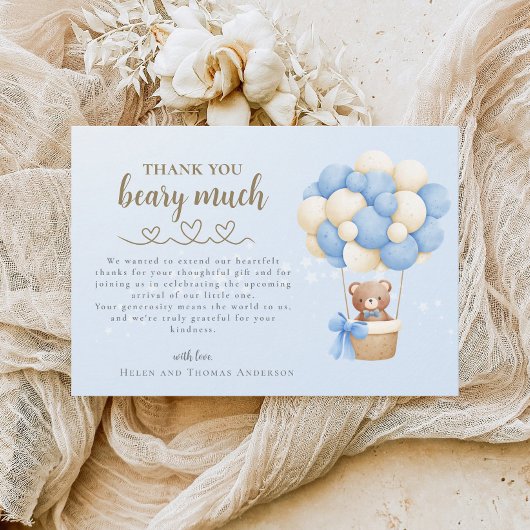 Schattige Beer bericht Baby shower Bedankkaart