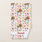Schattige Beer & bladeren Baby Meisje Gepersonalis Bad Handdoek (Handdoek)
