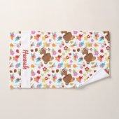 Schattige Beer & bladeren Baby Meisje Gepersonalis Bad Handdoek (Handdoek)