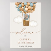 Schattige Beer, Blauwe Ballonnen, Eerste Verjaarda Poster (Voorkant)