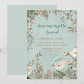 Schattige Beer Bloemen Baby Aankondiging (Voorkant / Achterkant)