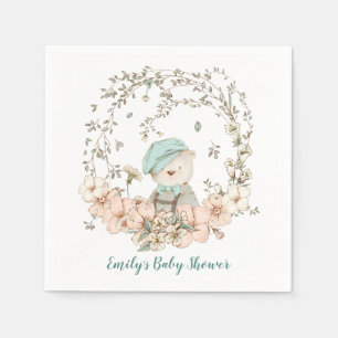 Schattige Beer Bloemen Foliage Boy Baby shower Servet