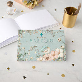 Schattige Beer Bloemen Groen Baby Doop Gastenboek