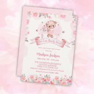 Schattige Beer Bloemen Meisjes Baby shower Invitat Kaart