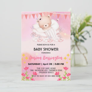 Schattige Beer Bloemenballon baby shower feest mei Kaart