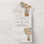 Schattige Beer, Blue Balloons, Eerste Verjaardag All In One Uitnodiging (Binnen)