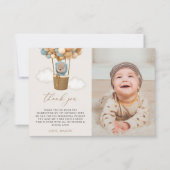 Schattige Beer, Blue Balloons, Eerste Verjaardag Bedankkaart (Voorkant)