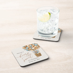 Schattige Beer, Blue Balloons, Eerste Verjaardag Bier Onderzetter