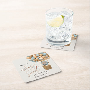 Schattige Beer, Blue Balloons, Eerste Verjaardag Kartonnen Onderzetters