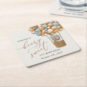 Schattige Beer, Blue Balloons, Eerste Verjaardag Kartonnen Onderzetters (Schuin)