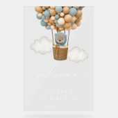 Schattige Beer, Blue Balloons, eerste verjaardag W Acryl Bord (Voorkant)