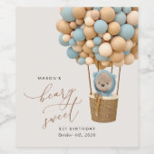 Schattige Beer, Blue Balloons, Eerste Verjaardag Wijn Etiket (Enkel label)