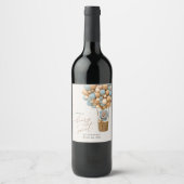 Schattige Beer, Blue Balloons, Eerste Verjaardag Wijn Etiket (Voorkant)