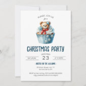 Schattige Beer Blue Christmas Party Kaart (Voorkant)