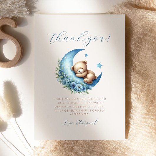 Schattige Beer Blue Moon Baby shower Dank u kaart