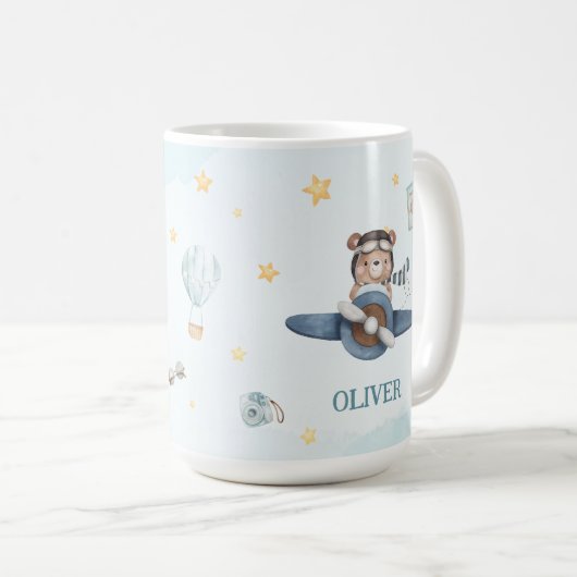 Schattige Beer Blue  Plane Koffiemok (Voorkant rechts)