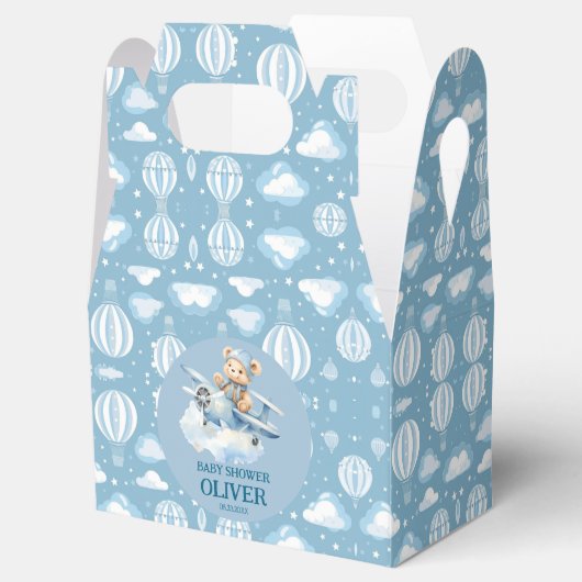 Schattige Beer Blue Plane Time vliegt één 1e verja Bedankdoosjes (Geopend)