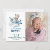 Schattige Beer Blue Plane Time vliegt één 1e verja Kaart (Voorkant)