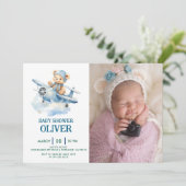 Schattige Beer Blue Plane Time vliegt één 1e verja Kaart (Staand voorkant)