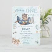 Schattige Beer Blue Plane Time vliegt één 1e verja Kaart (Staand voorkant)