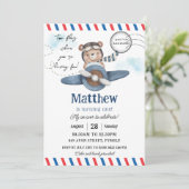 Schattige Beer Blue Plane Time vliegt één 1e verja Kaart (Staand voorkant)