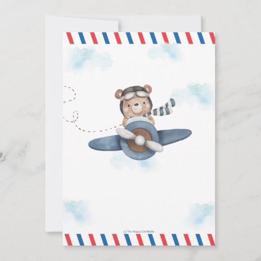 Schattige Beer Blue Plane Time vliegt één 1e verja Kaart (Achterkant)