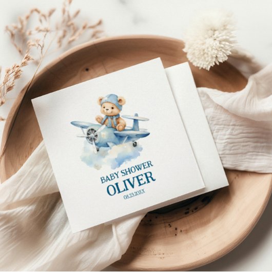 Schattige Beer Blue Plane Time vliegt één 1e verja Servet