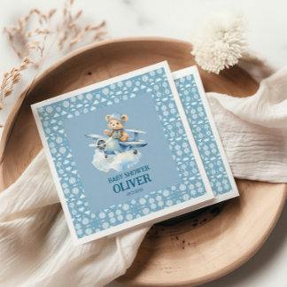 Schattige Beer Blue Plane Time vliegt één 1e verja Servet