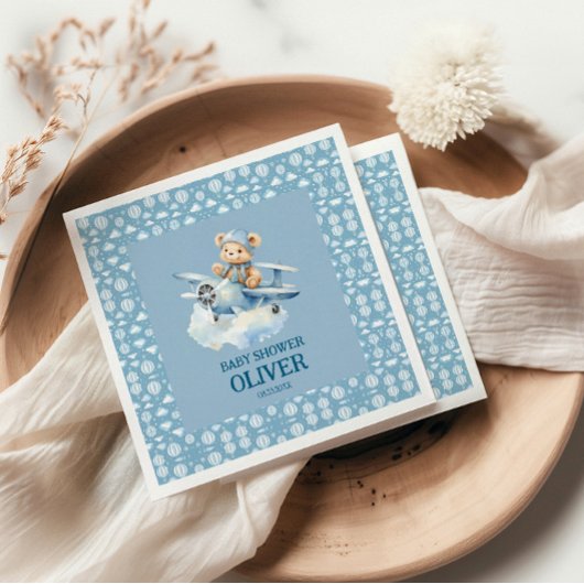 Schattige Beer Blue Plane Time vliegt één 1e verja Servet