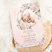 Schattige Beer Blush Ivoor Bloemen Meisje Baby sho Kaart