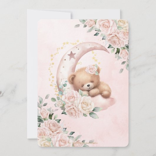 Schattige Beer Blush Ivoor Bloemen Meisje Baby sho Kaart (Achterkant)