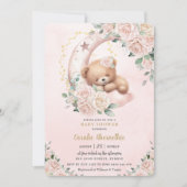 Schattige Beer Blush Ivoor Bloemen Meisje Baby sho Kaart (Voorkant)