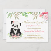 Schattige Beer Blush Roze Bloemen Baby shower Foto Kaart (Voorkant)