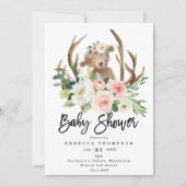 schattige beer boho bloemrijke moderne baby shower kaart (Voorkant)